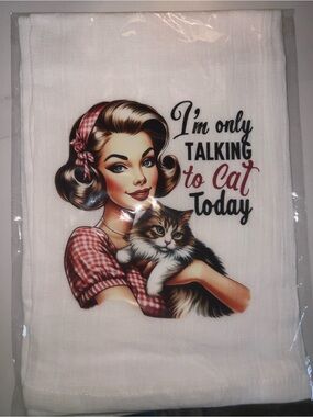 Cat Lover Hand Towel - 'I'm Only Talking to Cat Today' - White